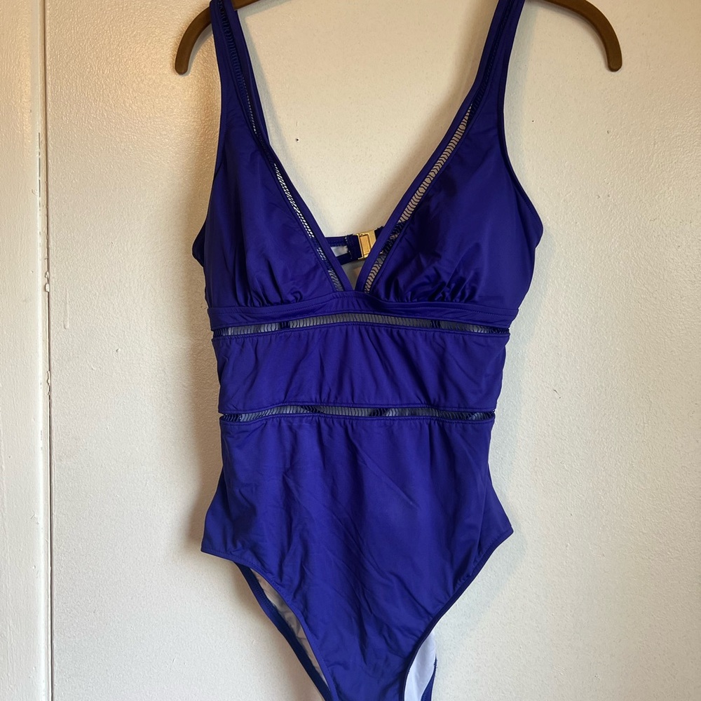 Lands' End Canvas Women's Blue One Piece Swimsuit  Bathing Suit Size 8